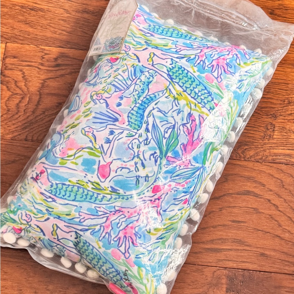 Lilly Pulitzer Blue and Pink Patterned Pillow unopened brand new